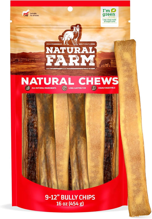 Natural Farm Bully Chips (9-12 Inch, 16 Oz.), Digestible Beef Cheek from