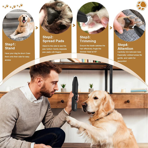 Lyjinbc Trimmer,Pet Trimmer Light,3 Trimming New Pet Precision Dog Paw with LED Adjustable Speeds, Low Noise, for Paws