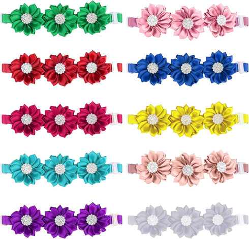 JETTINGBUY 30 Pieces Dog Bow Ties, Adjustable Pet Diamond Flower Collars for Dogs Cats in 10 Colors