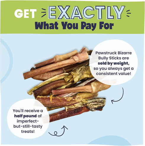 Pawstruck Natural Bizarre Bully Sticks Bargain Bag for Dogs and Puppies – Variety Pack of 5–7" Long-Lasting Beef Chew