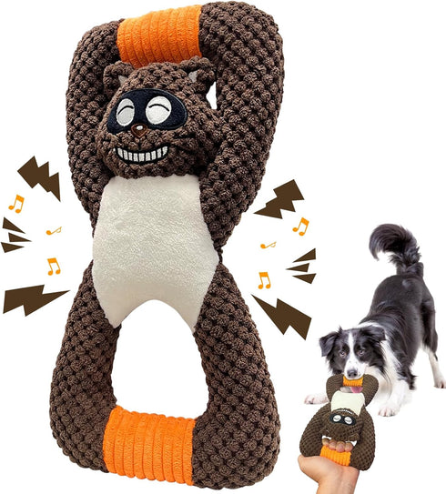 Tug of War Dog Toys, Squeaky Puppy Teething Chew Toys, Plush Durable Toys for Small Medium Large Breeds (Raccoon)