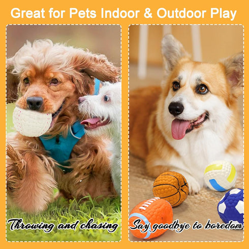 2.4" Squeaky Latex Dog Toy Ball Sports Balls Set, Soft, Bouncy & Durable for Small Medium Dogs, 5 Pcs/Set