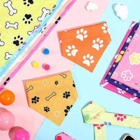 100 (25.6 17.7 17.7) Abbylike Pcs Paw Print Dog Bandanas Bulk Cute Footprint Bandanas for Dogs Triangle Kerchief Bib