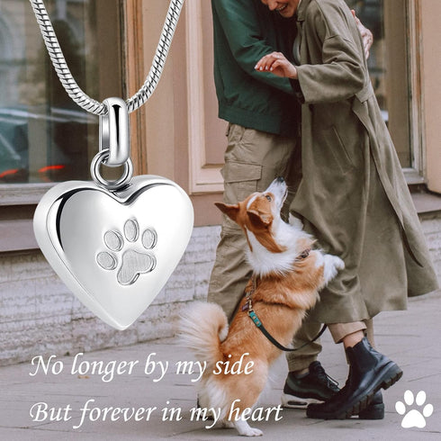 zeqingjw Pet Cremation Jewelry for Ashes, Paw Print Heart Urn Necklace Memorial Keepsake for Pet/Dog's/Cat's Ashes