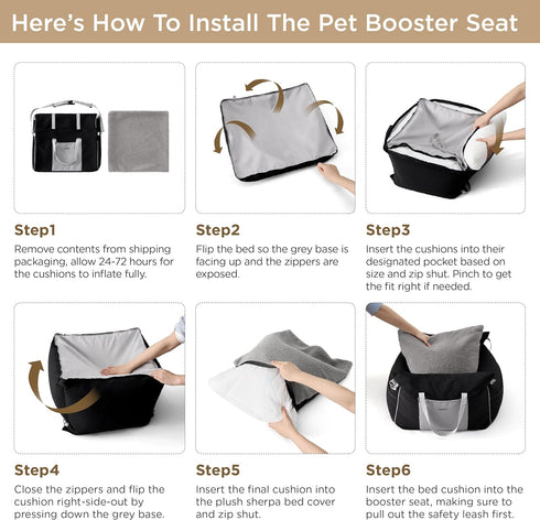 Lesure Small Dog Car Seat - Waterproof Booster Seat with Storage Pockets, Clip-On Safety Leash, Memory Foam Filling,
