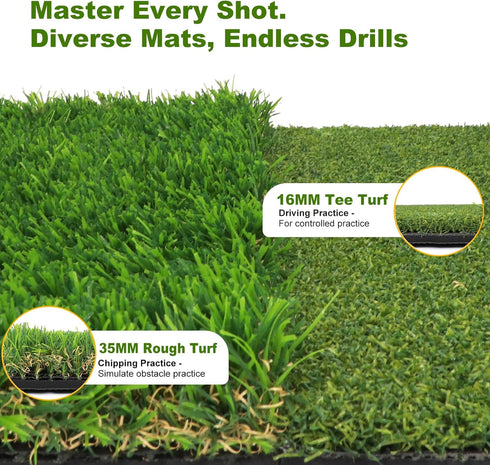 10mm Foldable Golf Hitting Mat with EVA Base, Premium Dual-Turf Golf Practice Mat for Indoor/Outdoor Training