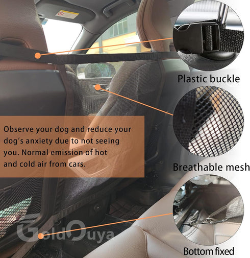 Car Dog Net Barrier, 21 * 21In Adjustable Mesh Obstacle for Car Back Seat Pet Fence, Easy to Install and Clean