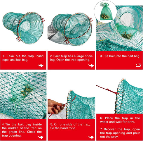 2 BasicGear Crab Spring Trap pcs - Bait Trap for Lobster, Crawfish, Shrimp, Portable Folding Collapsible Fishing Traps