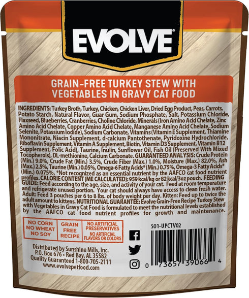 Evolve Grain Free Turkey Stew Wet Cat Food with Veggies in Gravy | 24 pk - 3 oz