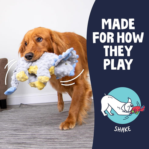 goDog Dinos Frills Squeaky Plush Dog Toy with Chew Guard Technology, Durable Fabric & Squeaker for Active Play, Gray