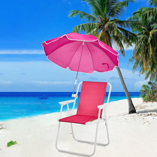 BIVVI Portable Beach Chair with Umbrella for Adults, High Back Camping Armchair Folding