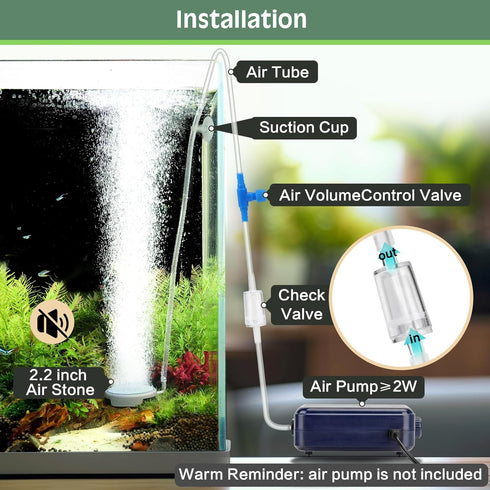 hygger Ultra High Dissolved Oxygen Diffuser Air Stone, 2.2inch Stainless Steel Bubble Stone Kit for Nano Fish Tank