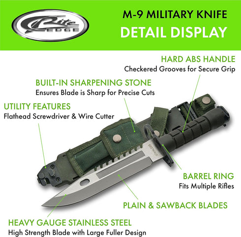 SZCO Supplies 13" M-9 Bayonet Tactical Saw Back Knife, Green/Black