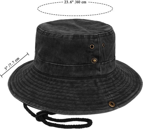 Unisex Cotton Boonie Hat, Packable Summer Outdoor Fishing Bucket Hat with String