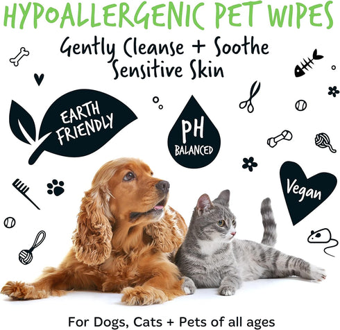 110 Biodegradable Dog Wipes, 100% Plastic Free for Full Body, Eye, Ear, Bum & Paws Grooming, Fragrance Free