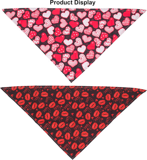 ADOGGYGO 4 Pack Valentine Dog Bandana Triangle Pet Scarf, Red Pink Heart Pattern for Medium Large Dogs (Large)