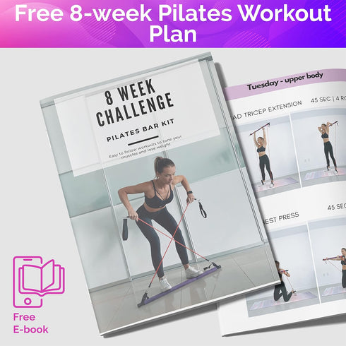 Portable Pilates Bar Kit with Resistance Bands, Guided 8-Week Pilates Plan for Home Equipment