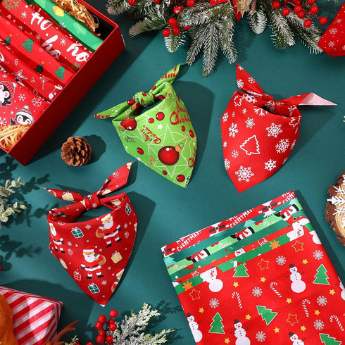 50 Set 25 (31.5 21.7 21.7) Preboun Pcs Christmas Dog Bandanas Bulk Red and Green Bandanas for Dogs Triangle Kerchief