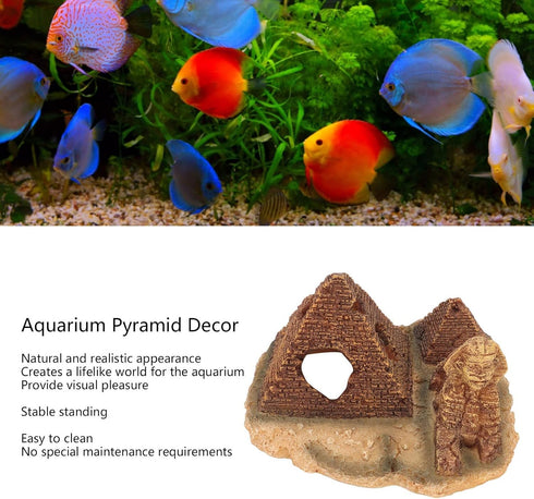 Aquarium Pyramid Decor, Resin Fish Tank Hiding Cave, Egyptian Aquarium Decorations Fish Tank Hideout Rocks
