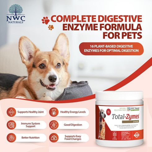 NWC Naturals Total-Zymes Digestive Enzymes for Cats and Dogs, Unflavored, 100 Servings, 2.2 Ounces
