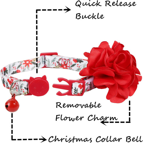 BoomBone Cat Christmas Collar Flower, Breakaway Puppy Collars Charms, Pet Xmas Accessories