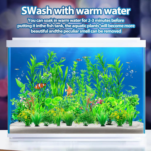 30pcs Fish Tank Accessories, Green Plastic Plants for Aquarium Decorations