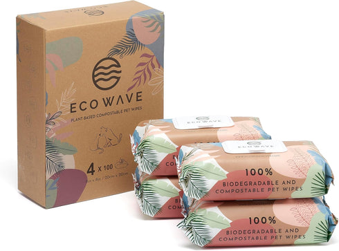 Eco Wave Dog Wipes | 100% Compostable Dog & Cat Grooming and Cleansing Wipes | 400 Wipes