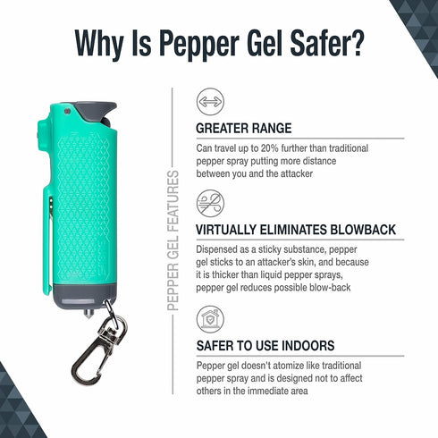 SABRE RED Pepper Gel Spray – Safe Escape 3-in-1 Car Safety Tool – Maximum Police Strength Pepper Gel with Keychain Snap Clip, Seatbelt Cutter and Window Glass Breaker – Gel is Safer