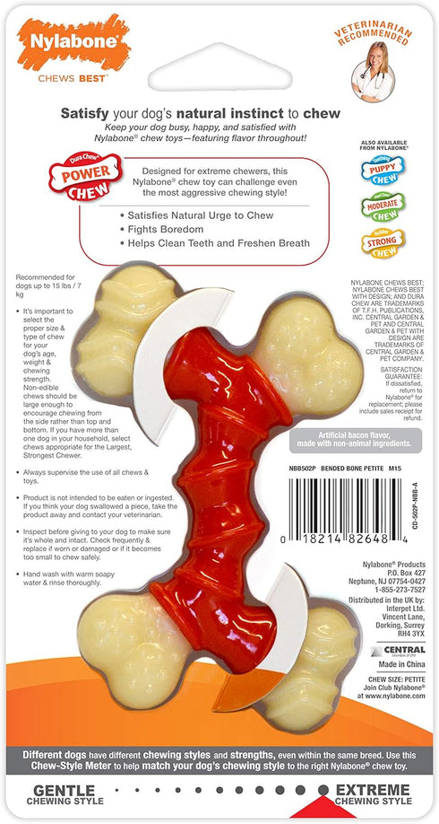 Nylabone Double Bone Power Chew Toy for Dogs, Bacon Flavor, X-Small - Up to 15 lbs, 1 Count