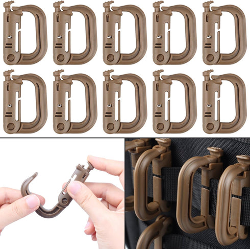 XTACER Tactical Multipurpose Small D-Ring Locking Hook - Set of 10 for Molle Webbing