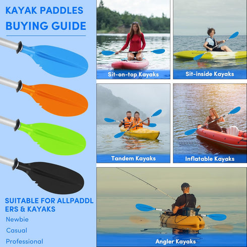 Kayak Paddle, 88in 4 Pieces Boat Oars, Heavy Duty Aluminum Alloy Shaft, Lightweight Detachable Adjustable Fishing Kayak