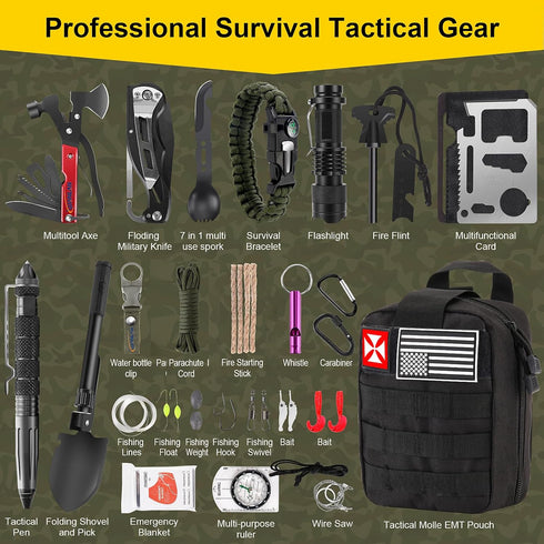 XUANLAN 248PCS Packed Survival First Aid Kit, Survival Tools Camping Essentials Tactical Gear Emergency Trauma Medical