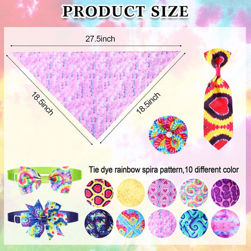 50 Pcs Colorful Dog Bandana Collar Set, Includes 10 Dog Bow Tie, 10 Necktie Collar, 10 Pet Scarf, 10 Dog Bow Flowers,