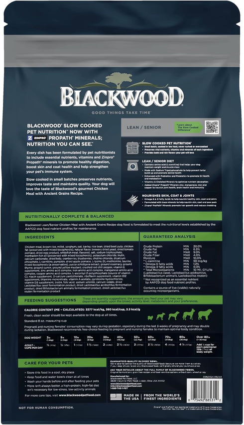 Blackwood Lean/Senior Dry Dog Food, Chicken Meal with Ancient Grains, 4.5 Pound Bag