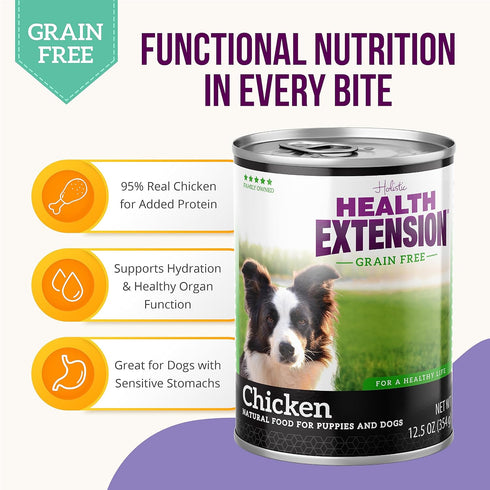 Health Extension Wet Dog Food, Chicken Recipe, Gluten and Grain-Free, Canned for Puppies, 5.5 Oz (Pack of 24)