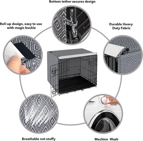 Dog Crate Cover for 24 Inch Wire Cages - Breathable Polyester Indoor Kennel Cover, Machine Wash & Dry, Double Door