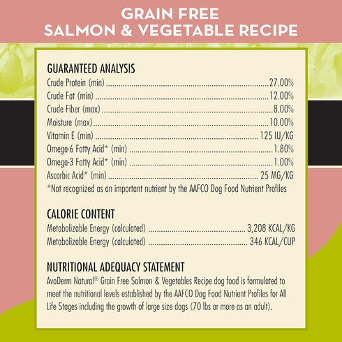AvoDerm Natural All Life Stages Dry Dog Food, Grain Free, Salmon & Vegetables Recipe, 4 Pounds