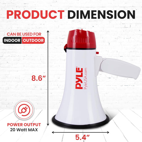Pyle Megaphone Speaker PA Bullhorn - 20 Watts, Adjustable Volume Control, Built-in Siren, 800 Yard Range