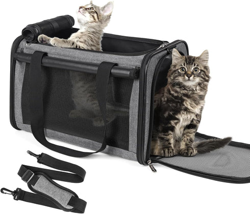 YUDODO 25 lbs Lightproof Pet Carrier - Airline Approved Soft Sided Dog Cat Travel Carrier with Reflective Mesh,
