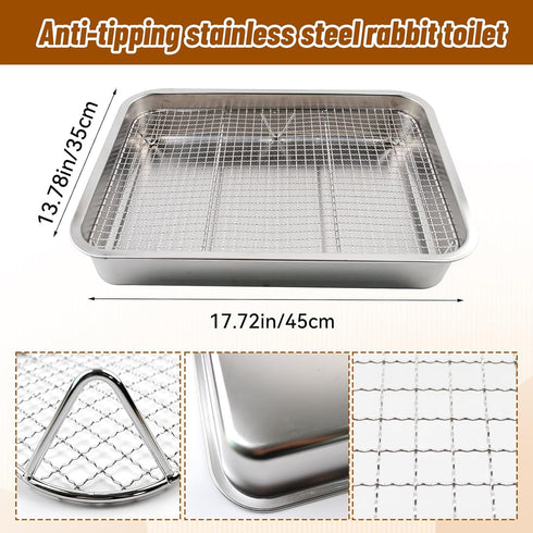 Box,304 Rabbit Litter Box Stainless Steel Gird Rabbit Litter Stainless Steel Sifting Tray with &Non-Slip Feet
