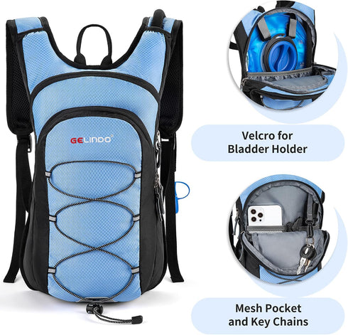 Gelindo Hiking Hydration Pack Water Backpack, Insulated with 2L BPA Free Bladder for Men, Women