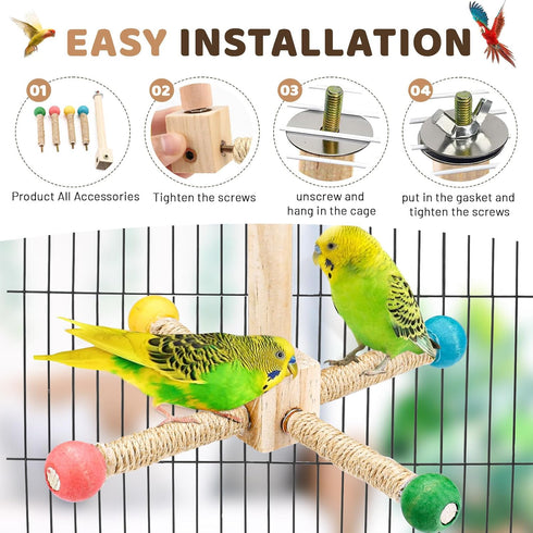 Chihutown Rotating Bird Stand Perch Toy, Natural Wood Spinning Parakeet Toy, Fun Wheel Parrot Toys for Parrot, Bird