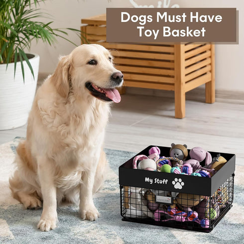 Dog Toy Basket - Large Metal Dog Toy Box for Small Dog, Personalized Storage Bin for Pet