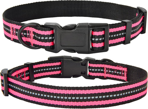 Mile High Life Reflective Dog Collar - Nylon Pet Collars with Buckle, Light Weight, Pink for Large Dogs (Pink, L)