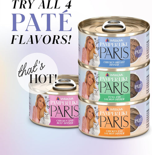 2.47oz (Pack 12) Weruva Paris Hilton Pamper Like Paris Natural Grain Free Wet Cat Food, Chicken and Beef Pat, Can