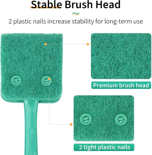 Pawfly Fish Tank Cleaning Tools - Aquarium Algae Scraper Sponge Brush with 10 inch Non-Slip Handle for Glass Tanks