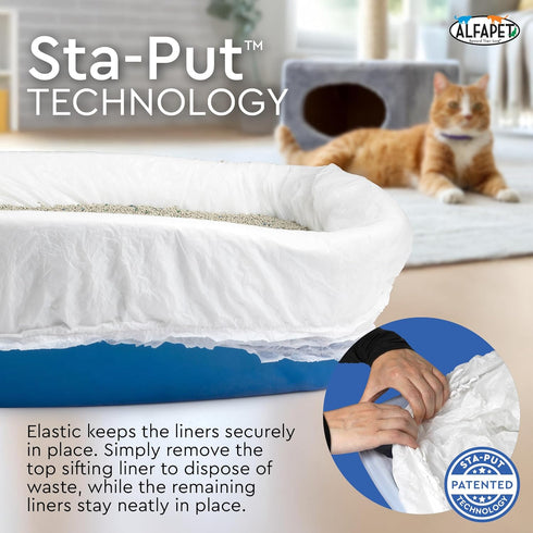 Alfapet Sifting Cat Litter Box Liners - Jumbo 10 Count, Tear-Resistant, Waterproof, Fits X-Large Litterbox