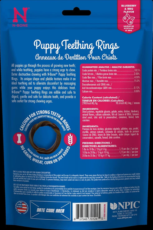 N-Bone Puppy Teething Rings - Grain-Free Blueberry & BBQ Flavor Dog Treat, 6 Count Bag