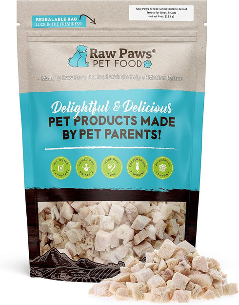 Raw Paws Freeze Dried Chicken Breast Treats, 4-oz, Made in USA - Natural Chicken Treats for Dogs & Cats