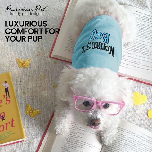 Parisian Pet Dog T-Shirt with 'Mommy’s Boy' Embroidery - 100% Cotton, Breathable Dog Shirt for Small Dogs